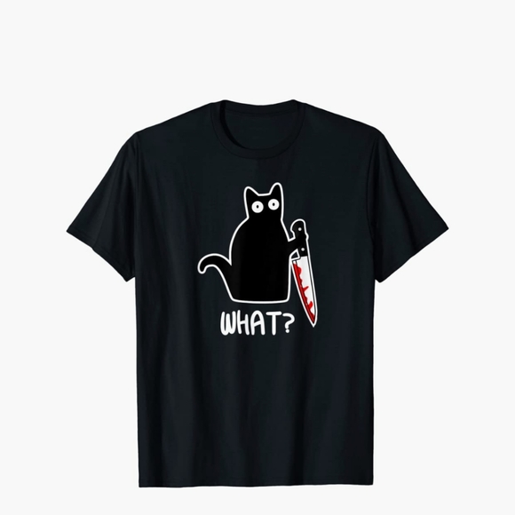NEW WOMEN'S CAT WHAT FUNNY BLACK T-SHIRT SIZE SMALL - Picture 2 of 5